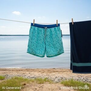 Rainforest Men's Martini & Cocktail Print Swim Trunks - Size M